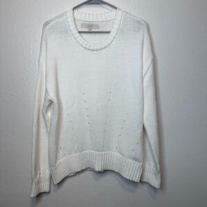 Loft Cotton Crewneck Ivory Sweater Size Small
